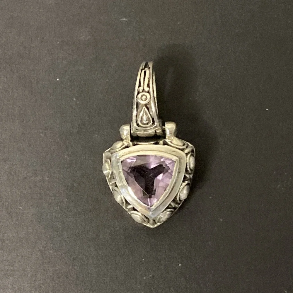 Vintage Sterling Silver & Faceted Amethyst Gemstone Pendant Necklace Bali Style